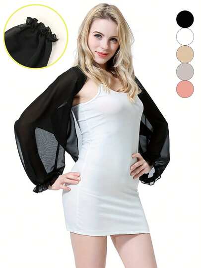 1 chiếc khăn choàng trong suốt, thoáng khí, màu trơn với tay áo bo gấu - Kiểu dáng cổ cao, dạng áo vest, lý tưởng cho trang phục thường ngày ngoài trời và phù hợp cho mọi mùa; hoàn hảo cho trang phục hàng ngày.