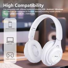 Gerripuer 新款渐变色无线耳机，可折叠包耳式，白色，兼容智能手机，Type-C，黑色，全兼容，音乐，时尚，卡其色，重低音，高保真，重低音，可爱，情人节礼物，新年礼物，圣诞节礼物 - 白色 - 查看 8