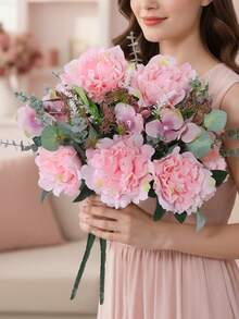 1 Stem Artificial 9-Flower Rose Bouquet, Artificial Plant, Artificial Flower, 40cm/15.7 Inch, PE Material, Spring/Summer Decor, Back To School, Artificial Flower, Artificial Plant, Indoor, Desktop, Garden Decor, Indoor Decor, Desktop Decor, Gift, Home Decor, Garden Decor, School Dorm Office Decor, Birthday Party Decor, Hotel, Restaurant, Bedroom, Wedding, Party, Kitchen Decor - Multicolor - View 3