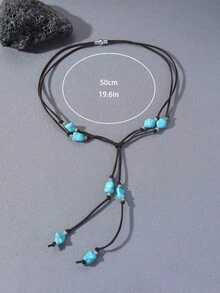 1 chiếc vòng cổ phong cách Bohemian bằng đá ngọc lam tự nhiên, món quà độc đáo và thời trang. - Dây chuyền ngọc lam - Xem 3