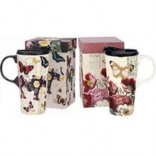 Topadorn Taza de cerámica de viaje de 17 onzas taza de café con tapa sellada y caja de regalo perfecta para café y té paquete de 2 - Juego de 2 - Ver 1