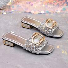 Women's Mesh Thick Heel Mid-Heel Sandals, Comfortable Breathable Beach Holiday Slippers, Essential For Spring/Summer Outfits - Silver - View 8