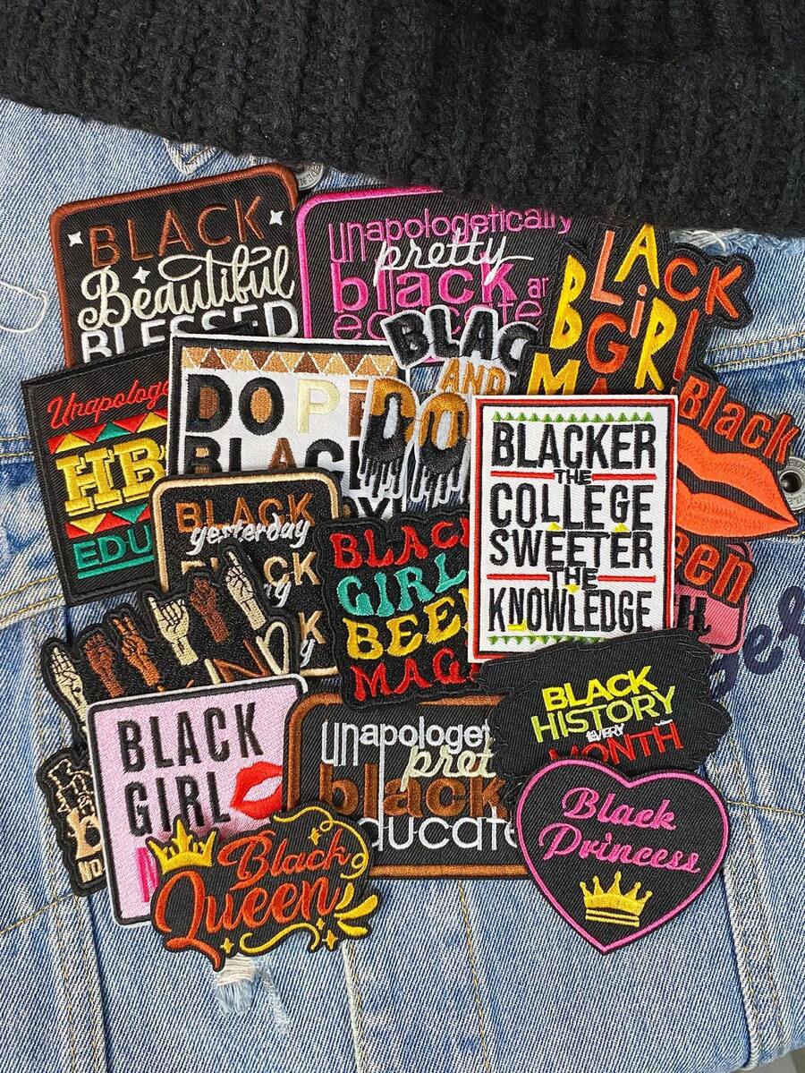 1 set de 2/6 pièces Série de lettres anglaises du monde noir. Écusson de broderie exclusif aux personnes noires. Insigne en polyester, applique à repasser ou à coudre. Accessoire de vêtement, autocollant pour sacs à dos, jeans, vestes, t-shirts, chapeaux, robes, etc.