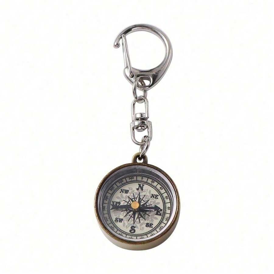 1pc Mini Compass Vintage Survival Zinc Alloy Pocket Compass With Key Ring Camping Compass Keychain Trekking Navigation Tools Thank You Gifts Teacher Accessories - Gold - View 1