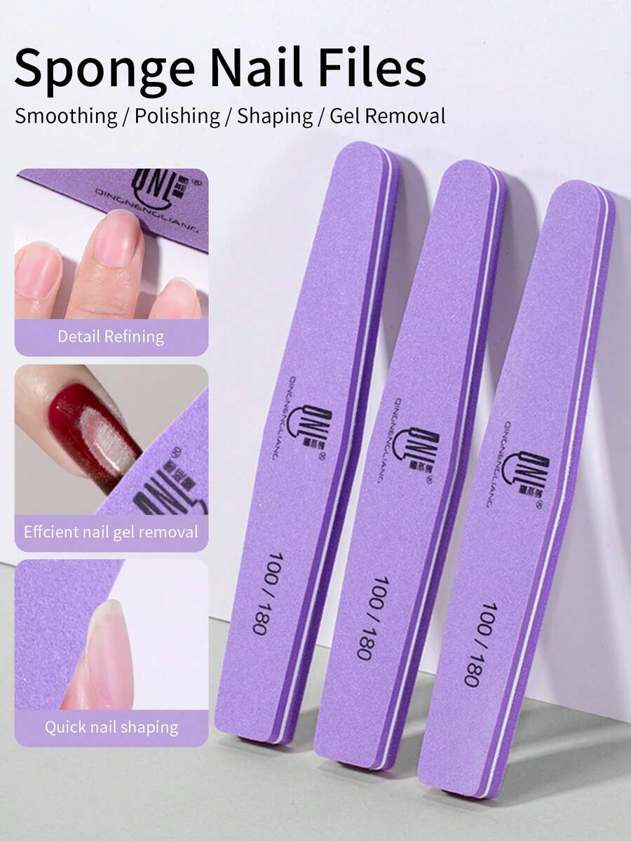 RS NAIL Dũa móng tay hai mặt RSNAIL, độ nhám 100/180, chất liệu xốp mềm, thích hợp cho móng tự nhiên và làm móng chuyên nghiệp, dụng cụ đánh bóng móng để làm mịn, tạo hình và làm sáng bóng, phù hợp cho người mới bắt đầu và các tiệm làm móng. - Màu tím - Xem 1