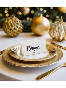 50 piezas Tarjetas de lugar para mesa de fiesta, pequeñas tarjetas de mesa de comedor con bordes de lámina de oro, tarjetas de asignación de mesa de boda, etiquetas de nombre, tarjetas de acompañamiento, tarjetas de boda plegables, tarjetas de mesa, tarjetas de agradecimiento, tarjetas de felicitación, etiquetas de estación de alimentos, tarjetas de mesa únicas con textura, tarjetas de lugar de fiesta, adecuadas para fiesta de cumpleaños, despedida de soltera, aniversario, Año Nuevo, fiesta de Navidad, etiquetas de producto, tarjetas de ramo DIY - Multicolor - Ver 4