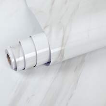 1 rouleau de papier peint autoadhésif à texture de marbre blanc, amovible, imperméable, résistant à l'huile et à la saleté, applicable pour le plan de travail de la cuisine, la salle de bain, le dosseret de la salle à manger et du salon, les armoires, la rénovation du dessus de table, la décoration de la maison, facile à couper, motif aléatoire - Motif marbré - Voir 1