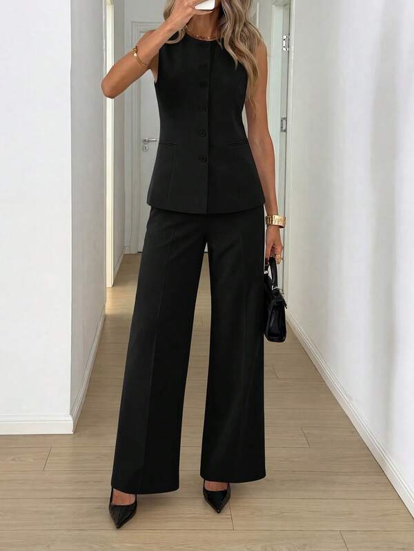 Women's 2 Piece Sets Summer Work Clothes Sleeveless Blazer Vest Pants Suits Spring Business Casual Outfits