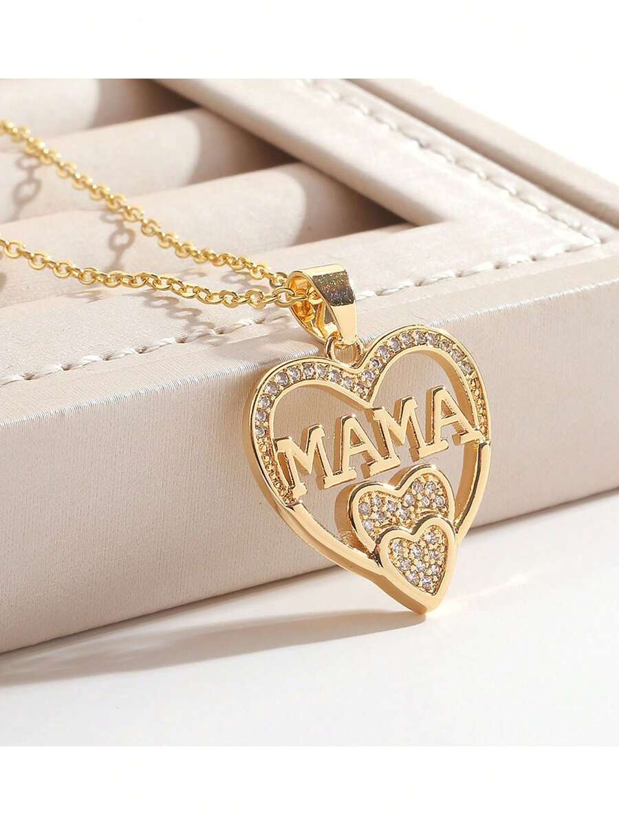 Dây chuyền mặt dây hình trái tim đính đá lấp lánh "Mẹ" thanh lịch, trang trí pha lê lấp lánh - Hợp kim kẽm mạ vàng, món quà hoàn hảo cho Ngày của Mẹ hoặc sinh nhật, trang sức Ngày của Mẹ | Dây chuyền thanh lịch | Dây chuyền hợp kim kẽm, quà tặng Ngày của Mẹ - Nhiều kiểu dáng - Xem 1