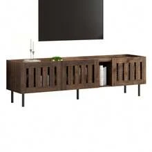 Minimalist TV Stand Measuring 160 X 40 X 47 Cm, Made Of Natural Wood With A Cut-Out Design, Suitable For 65-Inch Televisions, MDF. - Brown - View 5