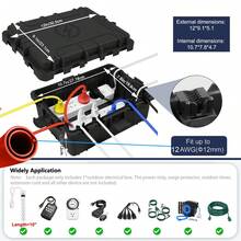 12" x 9" x 5" große Outdoor Elektrobox, IP54 wasserdicht und staubdicht, Verlängerungskabel Box, schützt Steckdosen, Stecker, Timer, Stromauslässe, geeignet für Feiertags-Beleuchtung Dekoration, Schwarz - A - Übersicht 3