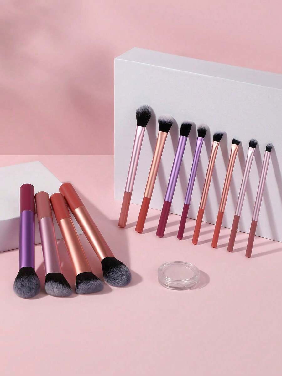 12pcs Professional Makeup Brush Set - Soft Synthetic Bristles, Multi-Color Long Handles, Suitable For Face & Eyes, Portable Size, Vegan & Cruelty-Free, Including Foundation, Blush, Eyeshadow, Concealer, Lip And Contour Brushes - Multicolor - View 1