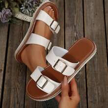 Summer Beach Walking Sandals For Women Flats Dressy Comfortable Flats Slides Buckle Shoes Outdoor Travel - trắng - Xem 5