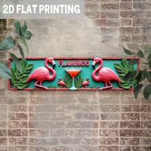 2D flach, 1 Stück Vintage Metall Wandbehang Flamingo - Tropisches Paradies Dekoration, mit rosa Flamingo, Margarita Glas und grünen Blättern, 10 x 40 cm, ideal für Bar, Terrasse, Restaurant, Heimdekoration, Flamingo Dekoration, 2D flach - mehrfarbig - Übersicht 1