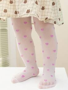 1 chiếc quần tất lưới jacquard màu trắng trong suốt, nhẹ, họa tiết trái tim màu tím dành cho bé gái, thích hợp để mặc riêng, mặc hàng ngày và vào ngày Valentine. - Nhiều màu - Xem 8