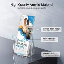 6 Pack Acrylic Brochure Holder Trifold 4 Inches Wide Plastic Literature Holder For Pamphlets Flyers Rack Cards Wall Mount Clear Countertop Display Stand - Clear - View 2