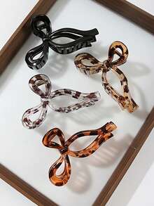 4个豹纹蝴蝶结发夹，简约日常发饰，耐用防水抓夹，大号鲨鱼爪夹 - 彩色 - 查看 2