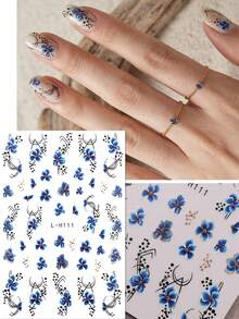 4 buc/set autocolante pentru unghii inspirate din nuanțe reci - decorațiuni florale albastre și violet - pentru primăvară/vară, nunți, festivaluri de artă, decorațiuni elegante pentru unghii franțuzești DIY - Multicolor - Vizualizare 9