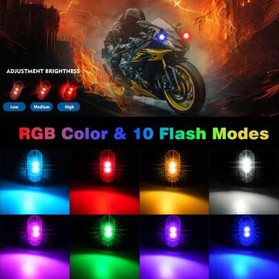 2/4/6/8pcs Set Wireless Remote Control RGB LED Motorcycle Warning Lights, USB Rechargeable Waterproof Anti-Collision Emergency Lights For Motorcycle, Car, SUV, Truck, Night Riding Decor, Cool Gift For Biker