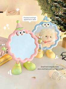 Cartoon Big-Eyed Doll Makeup Mirror, Desktop Compact Mirror With Adjustable Lighting, Cute Decor For Student Dorm - Multicolor - View 2