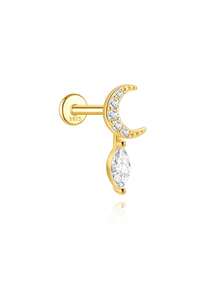 SereneSpark 1 đôi bông tai bạc 925 hình ngôi sao và mặt trăng lãng mạn đính đá Cubic Zirconia, kiểu dáng thả buông, dạng phẳng, thích hợp làm quà tặng Ngày của Mẹ cho phái nữ. Trang sức cao cấp. - Vàng - Xem 16