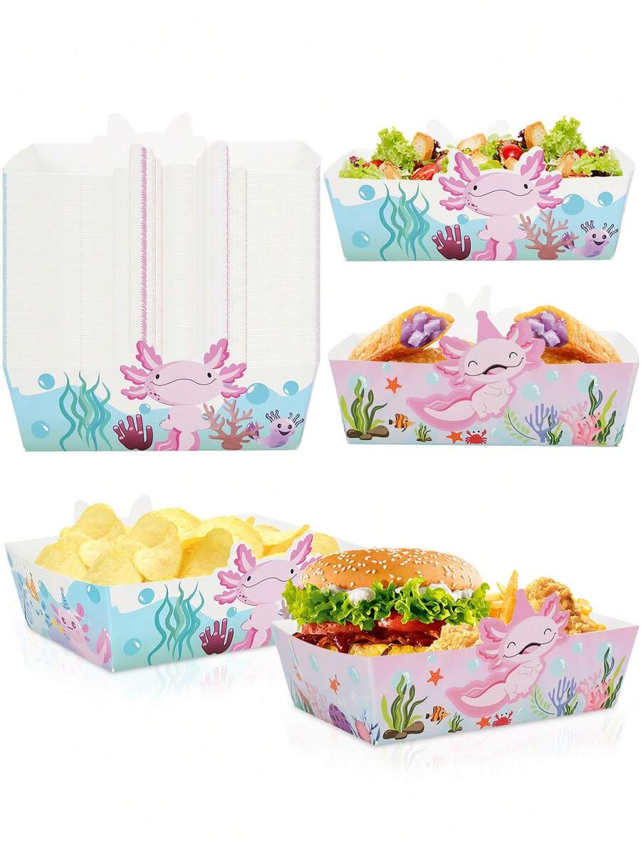 10个/30个/50个粉色墨西哥钝口螈纸质食品托盘 生日派对用品 食品船 零食纸托盘 一次性餐盘 适用于墨西哥卷饼、热狗、披萨、薯条等 生日派对装饰礼品 - 多色 - 查看 1
