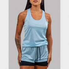 Women's 2-In-1 Gym Set With Compression Shorts And Racerback Tank Top For Fitness, Running, And Training. - Azul claro - Ver 8