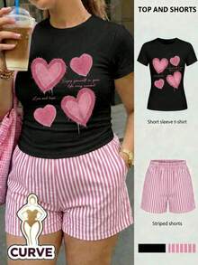 Women T-Shirts - White T-shirt + Pink Striped Shorts - View 6