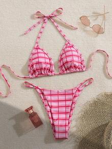 女士性感露背高开衩波西米亚风比基尼套装，饰有打结细节，采用弹力面料，适合女性穿着，适合复活节、派对、音乐节、情人节等场合；女士沙滩装；女士毕业季度假装；女士优雅沙滩泳装；女士沙滩比基尼泳装；女士泳装；女士泳衣；夏季度假装 - 彩色 - 查看 4