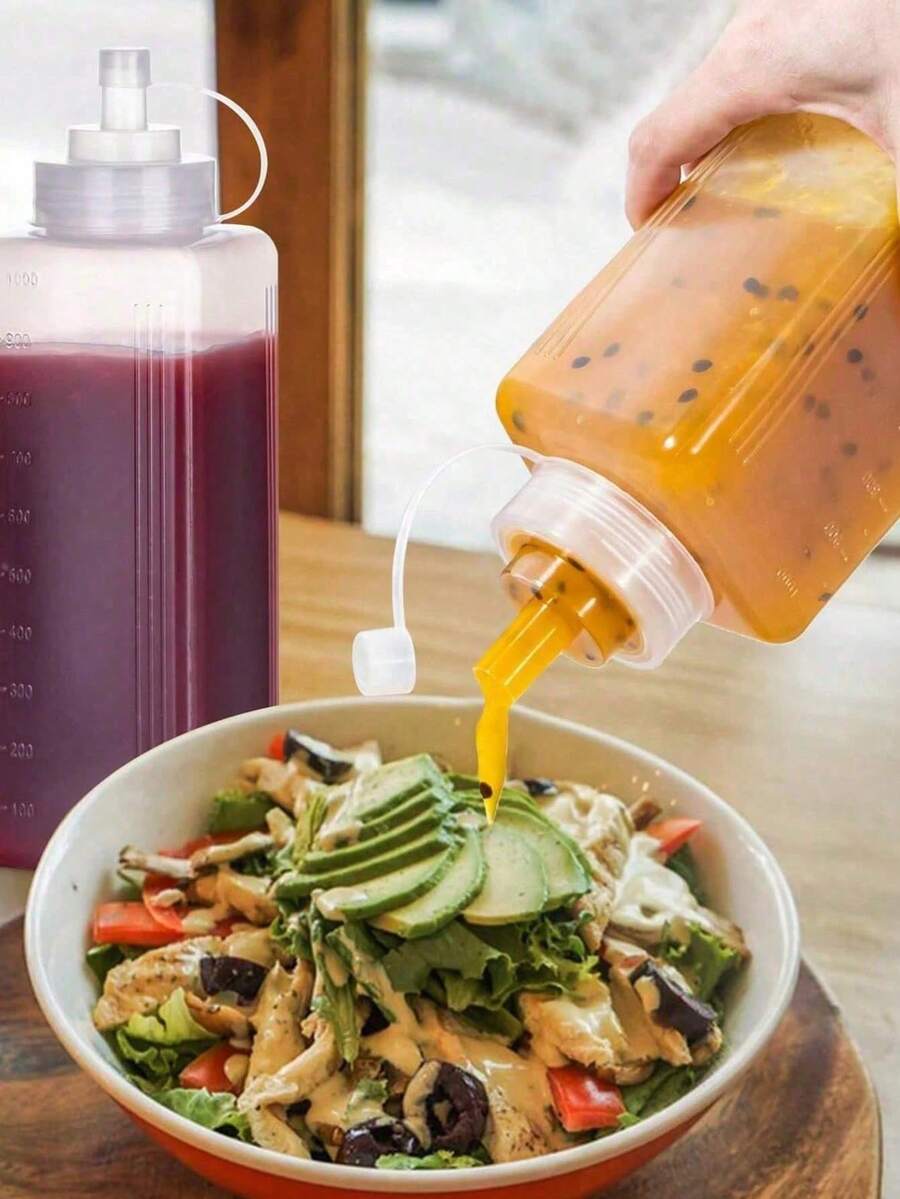 1 chai đựng nước sốt dạng bóp dung tích lớn! Thiết kế chống rò rỉ + vạch chia rõ ràng, chai đựng gia vị có nắp, hộp đựng gia vị, thích hợp cho nướng thịt, salad và làm bánh - 0.6L/0.8L/1L (20OZ/27OZ/33OZ)