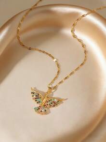 1 pieza Collar colgante cuadrado con diseño de nicho, pintura de perla esmaltada vintage para mujeres, elegante y lujoso para uso diario, adecuado como regalo para la novia en días festivos, aniversarios y cumpleaños - Dorado - Ver 6
