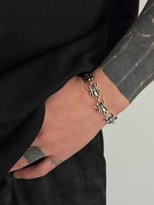 1 chiếc vòng tay hình nhện phong cách Punk dành cho nam, kiểu dáng mới, chất lượng cao, thích hợp đeo hàng ngày, làm quà tặng sinh nhật, quà đính hôn. - Màu Bạc Cổ - Xem 4