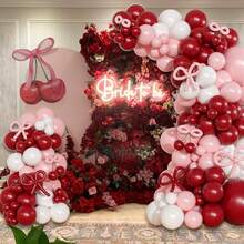 113pcs Pink & Red Balloon Arch Kit, Balloons & Bows Vintage Soda Theme Baby Shower, Cherry Blossom Theme Girl Birthday, Wedding, Valentine's Day, Baby Shower, Anniversary, Gender Reveal Party Decor - Multicolor - View 4