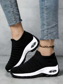 Women's Lightweight Sneakers Breathable Air Cushion Spring Fall Chunky Shoes Tennis Shoes Outdoor Office Work Walking Travel Sport Shoes - Đen và trắng - Xem 2