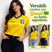 Brazil Women's Baby Look Fan Shirt 2026 - Yellow - View 3