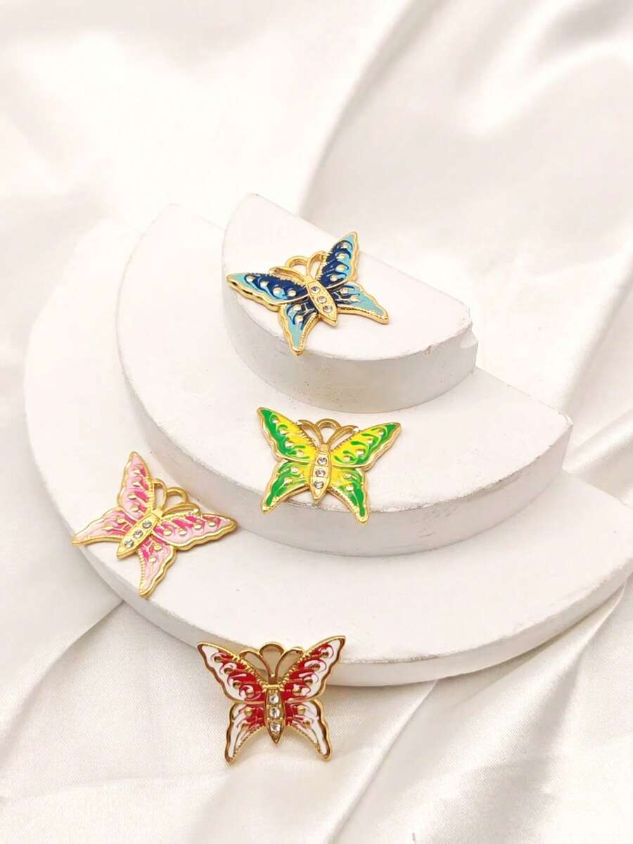 1pc Elegant Butterfly Shaped Rhinestone Inlaid Pendant, Suitable For Women's Daily Wear - Multicolor - View 1