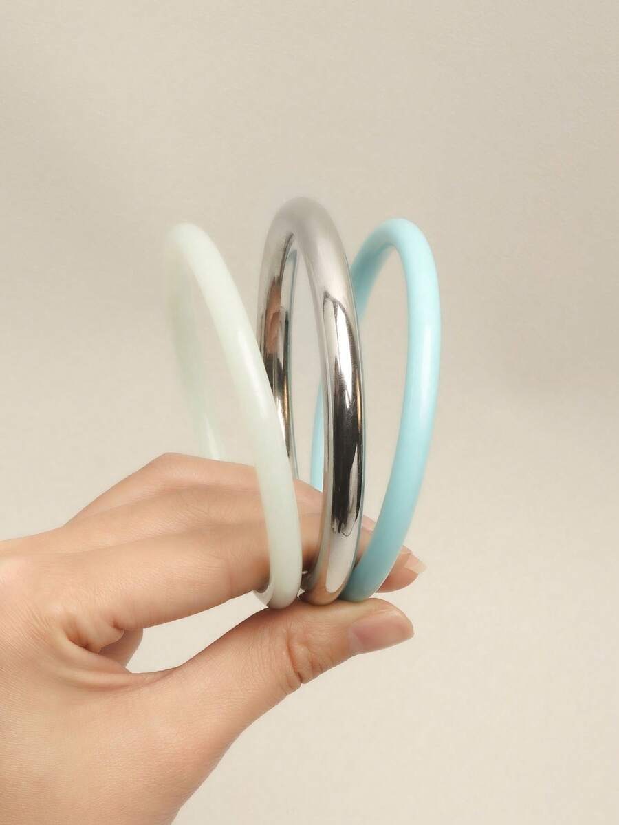 3pcs Set Vintage Resin Amber Texture Acrylic Bangle Bracelets, Fashionable Stackable Design, Suitable For Women's Daily Wear - Baby Blue - View 1