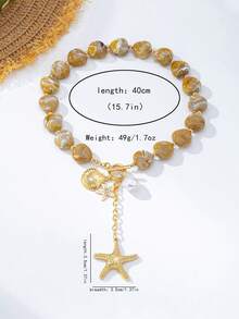 1pc Acrylic Bead Chain Necklace With Shell & Starfish Pendants, Ocean Vacation Style Suitable For Women's Daily And Beach Outfit, Summer - Multicolor - View 4