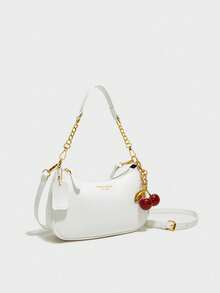 New Fashion Classic Wild Letter Decor Design Solid Color Waterproof PU Crescent Shoulder Bag/Underarm Bag, Suitable For Shopping And Crossbody Wear - White - View 3