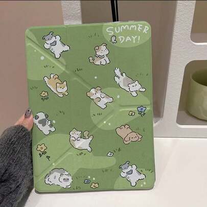 1 chiếc ốp bảo vệ dạng gập phẳng hình chữ Y in hình thú cưng mùa hè dễ thương, chân đế đa góc, mặt lưng trong suốt, viền mềm chống rơi, tự động bật/tắt màn hình, tương thích với iPad 10th/Air4/5/Pro 11"/9/8/7th, kiểu dáng bao đựng máy tính bảng.