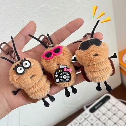 Plush Cute Mini Cockroach Plush Toy With Fashion Glasses And Camera - Funny Novelty Backpack Charm For Students And Couples - Unique Gift Idea