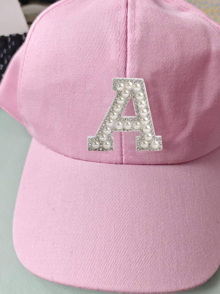 1顶儿童26件套闪亮珍珠字母个性化印花棒球帽，可调节户外休闲遮阳帽，男女童均适用 - 粉色 - 查看 6
