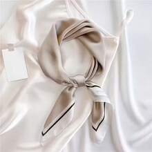 1条轻盈优雅简约方巾，米色和黑色条纹薄丝巾，适合春夏佩戴 - 彩色 - 查看 6