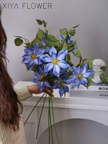 1pc Artificial Clematis Florida,Light Purple, Blue, White,Suitable For Wedding Season, Graduation Gift, Mother's Day Decor,Candlelight Dinner Decor,Valentine's Day Decor,Spring/Summer Decor, All Season Decor,Ideal For DIY Floral & Brewing Props - Multicolor - View 7