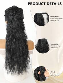 Accesorio para el cabello de mujer, peluca de cola de caballo sintética ondulada y larga, color marrón oscuro rizado - Multicolor - Ver 2