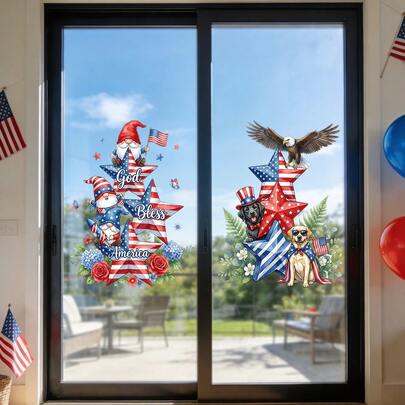 1/3 stuks Patriottische Amerikaanse Raamstickers - Kabouter Kat Adelaar Rood Wit Blauw Decor, Herbruikbare Glasstickers zonder Resten voor 4 juli, Memorial Day, Patriottische Feestartikelen
