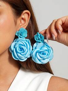 imoli 1 Pair Bohemian Style Polyester Faux Rose Flower Earrings, Suitable As Gift For Women On Beach Vacation - Multicolor - View 5