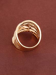 1 pieza Anillo de mujer con diseño geométrico de líneas intersectadas y con incrustaciones de circonita - Multicolor - Ver 5