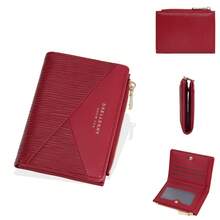 Women's Short Wallet Baellerry, Color-Blocked Striped Simple Wallet With Zipper, Small Coin Purse - Baby Pink - View 9