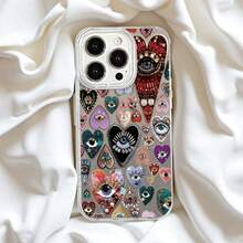 Cute Heart Diamond Eyes Disco Cartoon Glitter Phone Case Compatible With Samsung Galaxy A S Ultra Reno Y Honor X Compatible With Xiaomi Note Compatible With Tecno Spark, IMD Full Body Shockproof Silver Laser Gradient Feather Design Bling Fashion Cover [International Version] - Multicolor - View 3